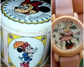 Vintage Minnie Mouse Disney collectible first edition tin (1982 collection, 1 of 4) & watch.