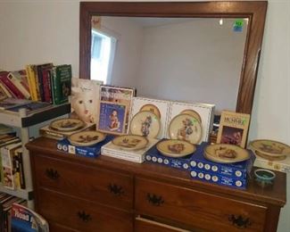 Dresser/Mirror, books, Hummel plates