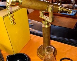 wood and brass table-top telescope