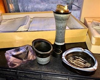 Evans Fine China smoking set...cigarette holder, lighter, and ashtray