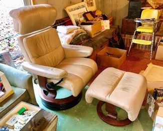 J.E. Ekornes Stressless leather swivel recliner w/ ottoman, Norway