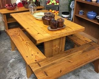 Hand made table with 2 benches included, 