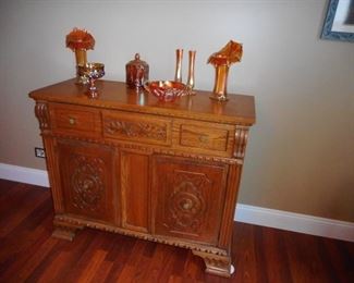 Antique (1800's) Hand Carved Oak Side Board. 