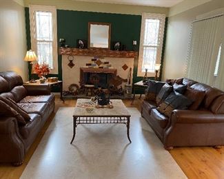 Family Room. Cabin Decor. Macys Chocolate Brown Leather Sofa, Love Seat