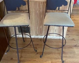 Cast Metal Moose Bar Kitchen Chairs, Foot Rest. PAIR