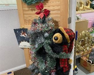 Dan Dee Black Bear Holding Snowy Christmas Tree on Stand.Approx 4 Feet Tall