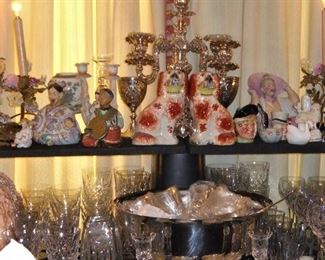 SILVER PLATE PUNCH BOWL STAFFORDSHIRE DOGS LARGE SILVER PLATE CANDLEABRA