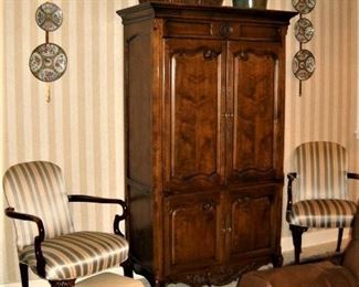 ENTERTAINMENT ARMOIRE AND 2 SIDE ARMED CHAIRS