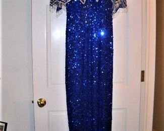 BLUE BEADED EVENING DRESS