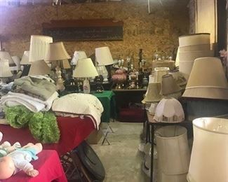 lamps, lamp shades and linens