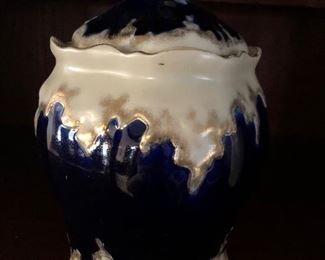 Cobalt, white and metallic Hand Painted Jar :
