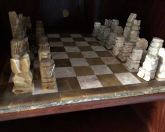 Carved Onyx Stone Chess Pieces and Board : buy it now 