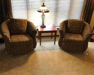Barrel Swivel Rocking Side Chair Pair, Checker style pattern: