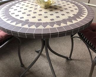 Round Patio Table with Tile Top and 2 Chairs , Great condition, 