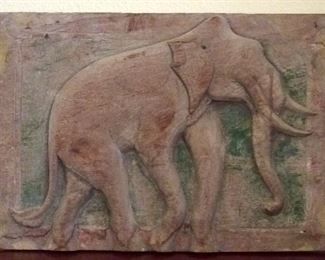 Carved Elephant Wall Art, 17” x 12”. 