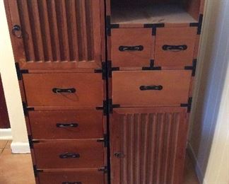 Pair of Wooden Drawers and Shelves.