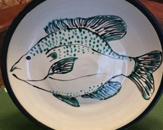 Fish Plate, Signed, 12" Diameter.