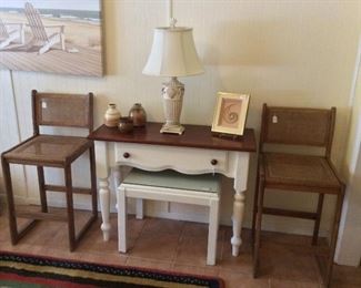 Small Dressing Table and Wooden Chairs.