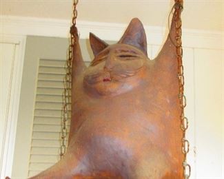 Stoneware Cat Sculpture on Swing 