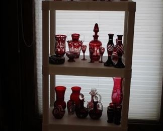 Stunning Bohemian Ruby Glass Collection "Deer & Dove"