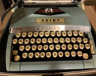 Tower portable typewriter in powder blue