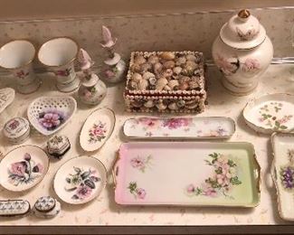 Assorted china trays & boxes - Bavarian, Nippon, English bone china, small hand painted Limoges trinket boxes & more