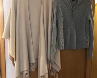 Brooks Brothers 100% cashmere shawl, B. B. cashmere blend  zip-front gray cardigan (women’s XL)
