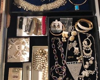 More jewelry: rhinestones, pearl (faux & real), pocket knives & more