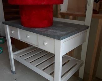 Gardening bench and furry mushroom seat