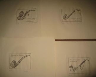 A beautiful collection of 6 drawings of pipes by Heinrich Schmid