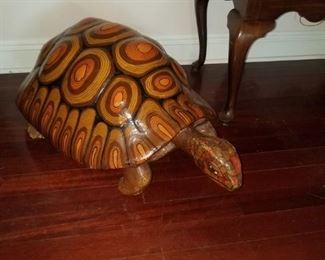 Vintage artist signed paper mache turtle.