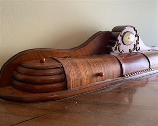 Waterfall chest in great shape with all lids and knobs present. Clock could use a new cord.