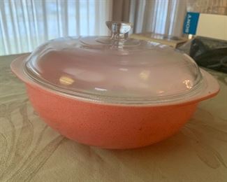 Pink Pyrex bowl with lid