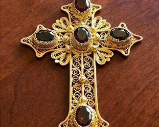 Large 14k gold filigree cross