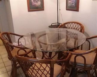 rattan table and four chairs , art