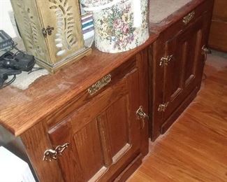 oak white clad end tables ice box style