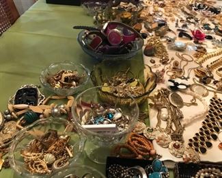 tables filled with jewelry vintage 