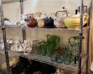 Tea pots, Hall China Jewel Tea, Handblown Mexican Glass. 