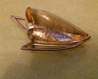 George Jensen sterling silver & rudilated quartz brooch 1 of 2