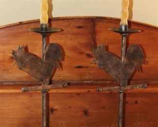 Pair Iron Rooster Candlesticks