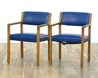 Pair Of Mid Century Modern Blue Walnut Armchairs 