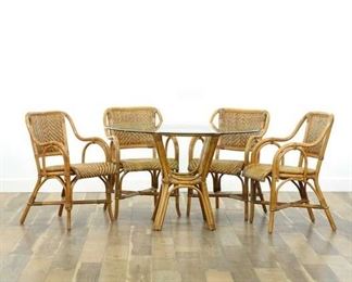 Coastal Bentwood & Rattan Dining Table & Chairs