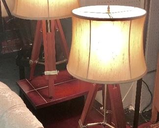 Pair of adjustable Wooden & Brass Lamps; the total MCM look!