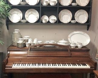 BALDWIN Piano w/matching stool and a set of NORITAKE "Highclere" Fine China (113 Pieces)