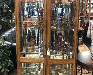 Beautiful Solid Oak Lighted 6-Shelf Curio with Beveled Glass Panes