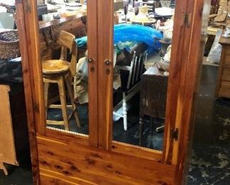 Antique Cedar Armoire' with 2 Mirrored Doors and bottom storage