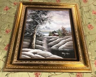 Winter Scene Oil Painting Signed by Artist "Stephen"