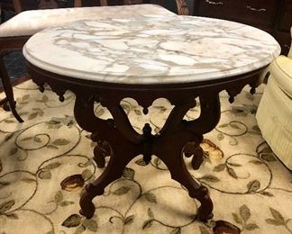 Queen Anne Antique Mahogany CARRERA Marble Top Table