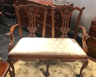 Queen Anne Style, Antique Beige Upholstered Setee' 