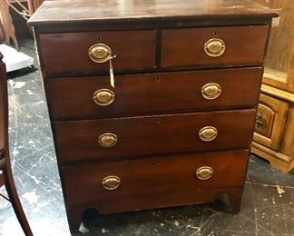 5-Drawer Antique Chest with very unique brass handles
